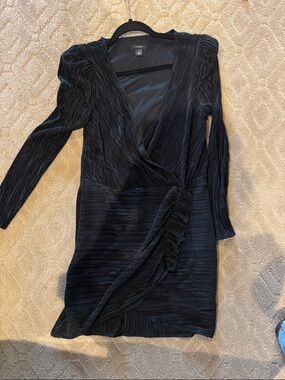 Halogen Black Pleated Wrap-Style Mini Dress